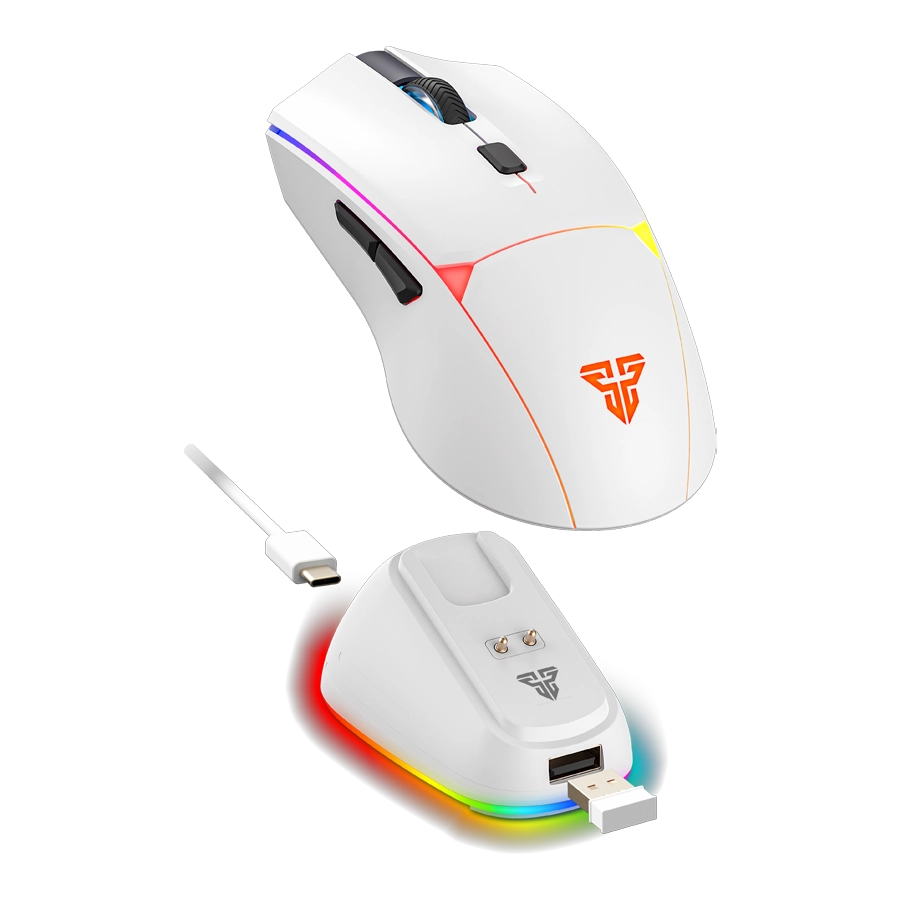 MOUSE INALÁMBRICO GAMER FANTECH CRYPTO II WIRELESS WG7V2RD 12K DPI ARGB USB 2.4G BT BLANCO C/ DOCK