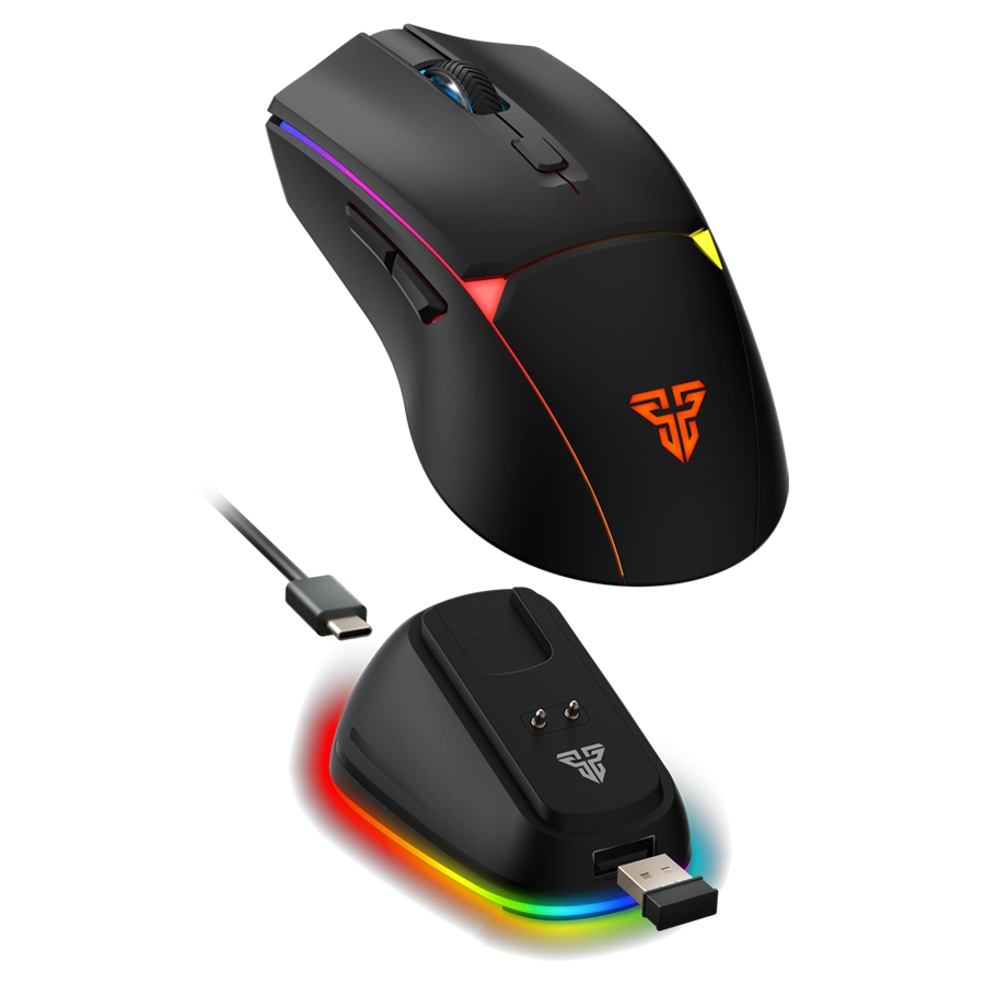 MOUSE INALÁMBRICO GAMER FANTECH CRYPTO II WIRELESS WG7V2RD 12K DPI ARGB USB 2.4G BT NEGRO C/ DOCK