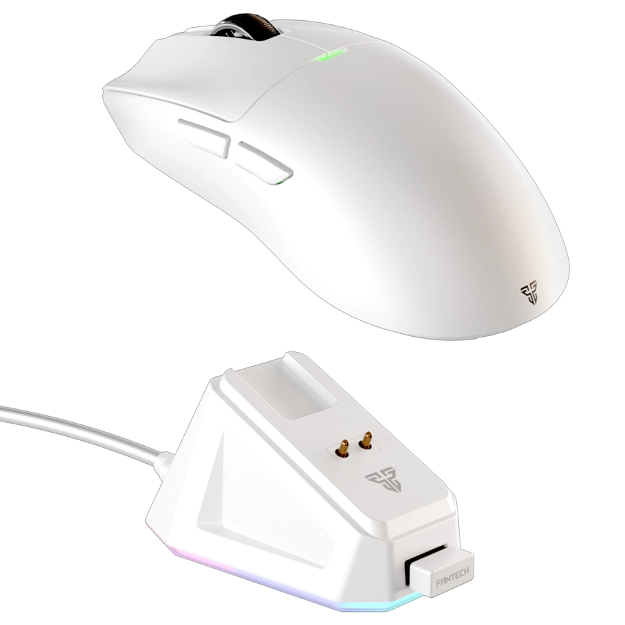 MOUSE INALÁMBRICO GAMER FANTECH TANTO E WG13E RECARGABLE DOCK RGB 12K DPI 5 BOTONES BT USB BLANCO