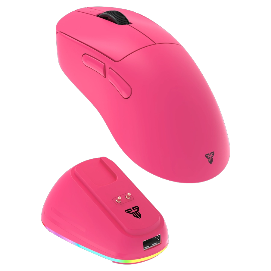 MOUSE INALÁMBRICO GAMER FANTECH YARI E WG14E ROSIE 12K DPI ERGONÓMICO DOCK RGB 2.4G BT USB ROSA