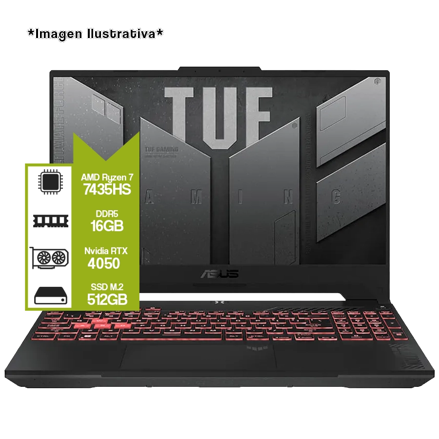 NOTEBOOK ASUS TUF GAMING A15 15.6" QHD 165HZ  RYZEN 7 7435HS  RTX 4050  16GB DDR5  512GB GEN4