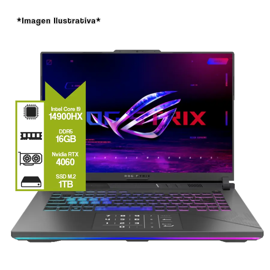 Notebook ASUS ROG Strix G16 16" WUXGA | Core i9-14900HX | RTX 4060 8GB | 16GB DDR5 | 1TB Gen4 | W11H