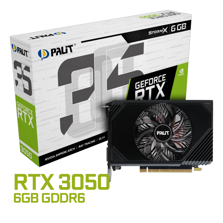 Placa de Video Palit GeForce RTX 3050 StormX 6GB GDDR6 96bit PCIe 4.0 mini-ITX DVI HDMI DP