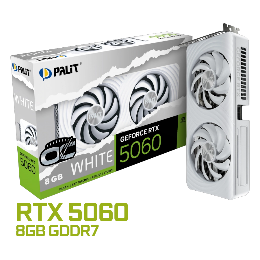Placa de Video Palit GeForce RTX 5060 White OC 8GB GDDR7 128bit PCIe 5.0 RGB Blanco