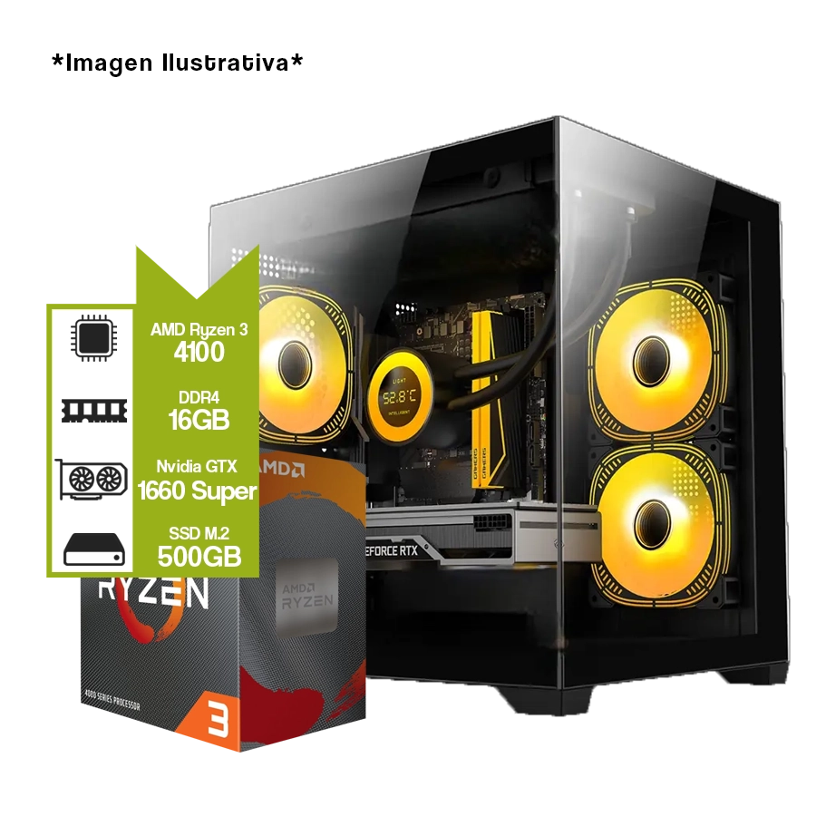 PC Armada AMD Ryzen 3 4100 + A520M + 16GB + GeForce GTX 1660 Super + M.2 500GB 