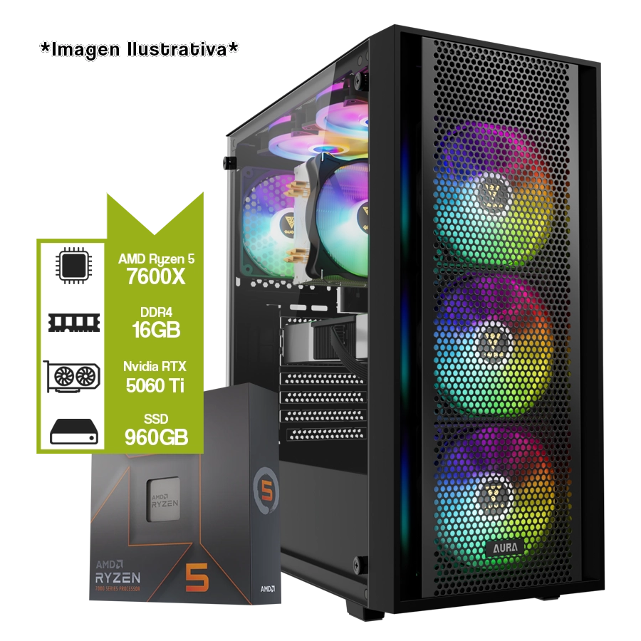 PC Armada AMD Ryzen 5 7600X + RTX 5060 Ti + B650M + 16GB DDR5 + 960GB SSD
