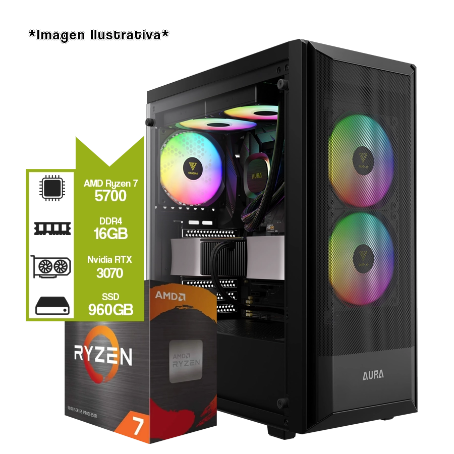 PC Armada AMD Ryzen 7 5700 + RTX 3070 + B550M + 16GB DDR4 + 960GB SSD