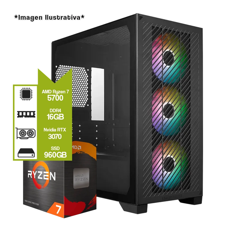 PC ARMADA AMD RYZEN 7 5700 + B550M + GEFORCE RTX 3070 + 16GB DDR4 + SSD 960GB