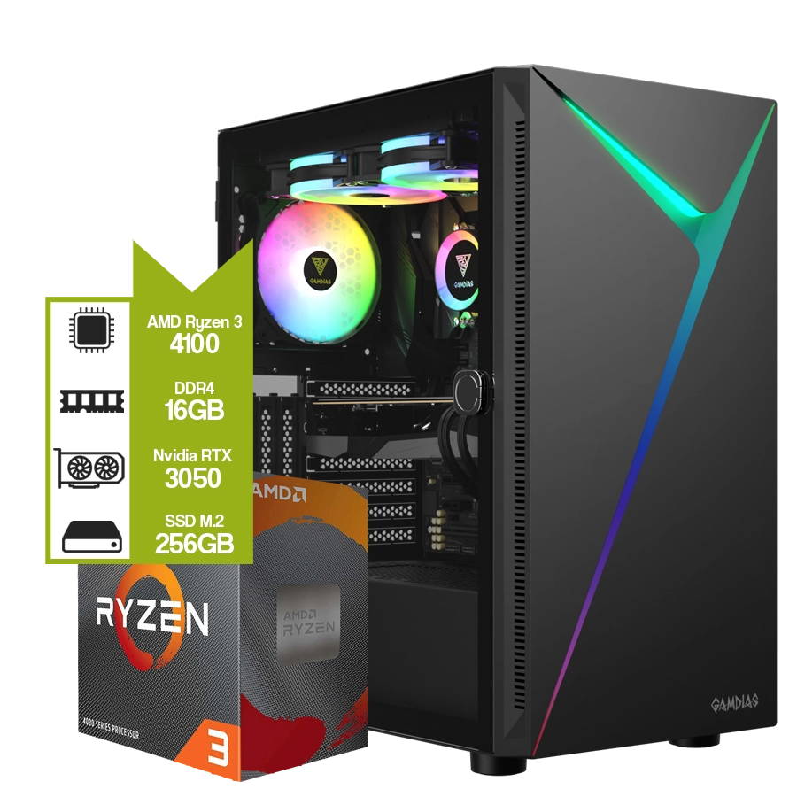 PC Armada Gamer AMD Ryzen 3 4100 + GeForce RTX 3050 + A520M + 16GB + SSD 256GB 