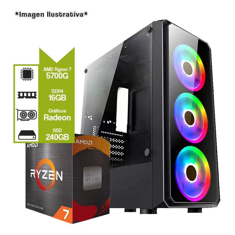 PC ARMADA GAMER AMD RYZEN 5700G + A520M + SSD 240GB + 16GB + JT-LX76