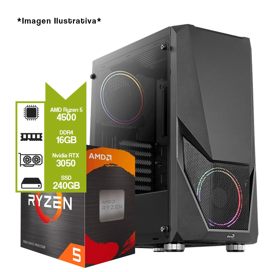 PC Armada Gamer AMD Ryzen 5 4500 + A520M + 16GB + GeForce RTX 3050 + SSD 240GB 