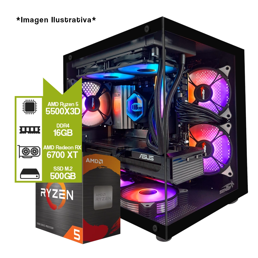 PC Armada Gamer AMD Ryzen 5 5500X3D + B550M + 16GB + RX 6700 XT 12GB + M.2 500GB