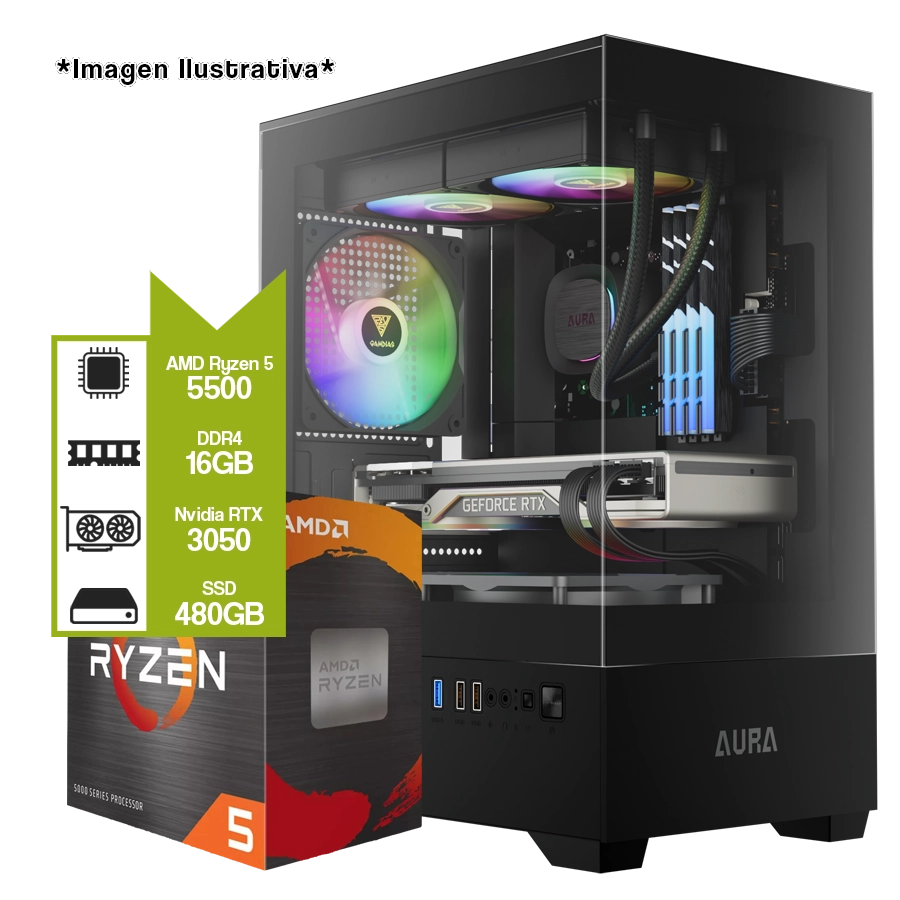 PC Armada Gamer AMD Ryzen 5 5500 + A520M + 16GB DDR4 + SSD 480GB + GeForce RTX 3050