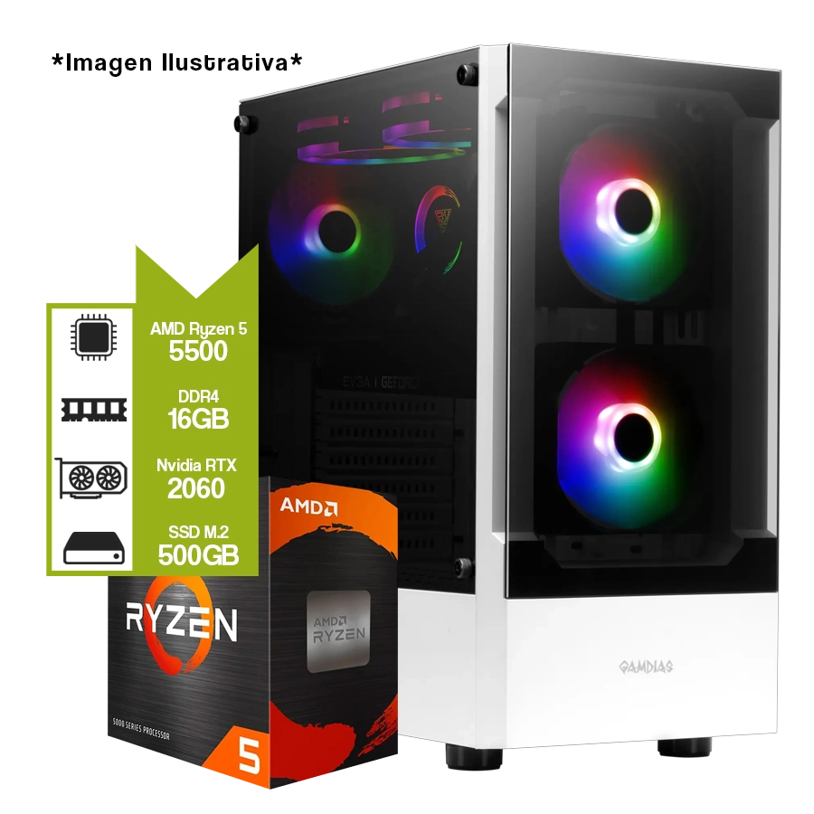 PC Armada Gamer AMD Ryzen 5 5500 + A520M + 16GB + GeForce RTX 2060 12GB + M.2 500GB 
