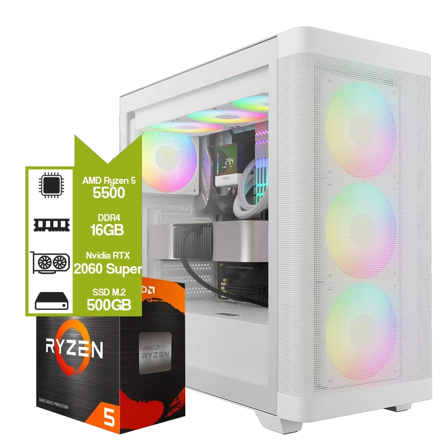 PC Armada Gamer AMD Ryzen 5 5500 + A520M + 16GB + NVIDIA RTX 2060 Super 8GB + M2 480GB