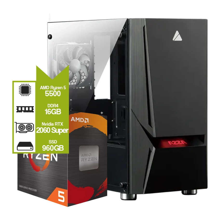 PC Armada Gamer AMD Ryzen 5 5500 + A520M + 16GB + NVIDIA RTX 2060 Super + SSD 960GB 