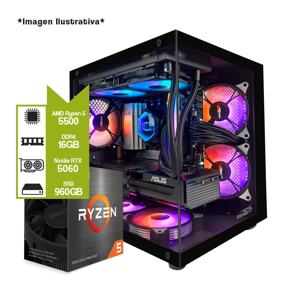 PC Armada Gamer AMD Ryzen 5 5500 + B550M + GeForce RTX 5060 + 16GB + SSD 960GB 