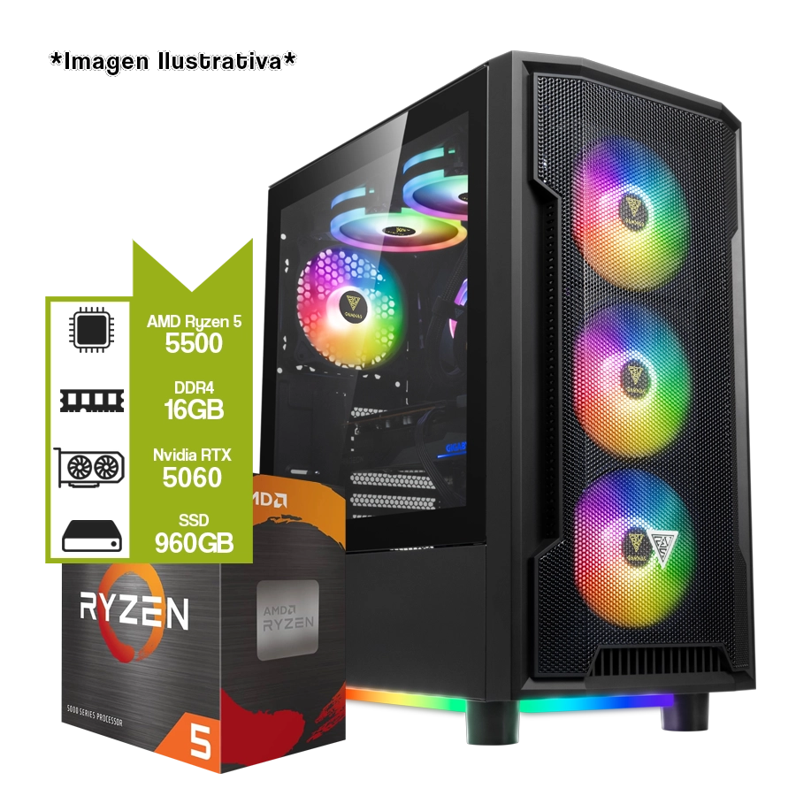 PC Armada Gamer AMD Ryzen 5 5500 + B550M + 16GB + SSD 960GB + NVIDIA RTX 5060 