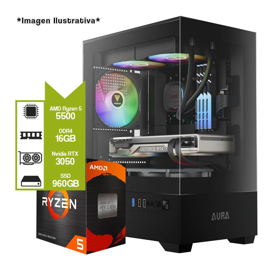 PC Armada Gamer AMD Ryzen 5 5500 + RTX 3050 + A520M + SSD 960GB + 16GB DDR4