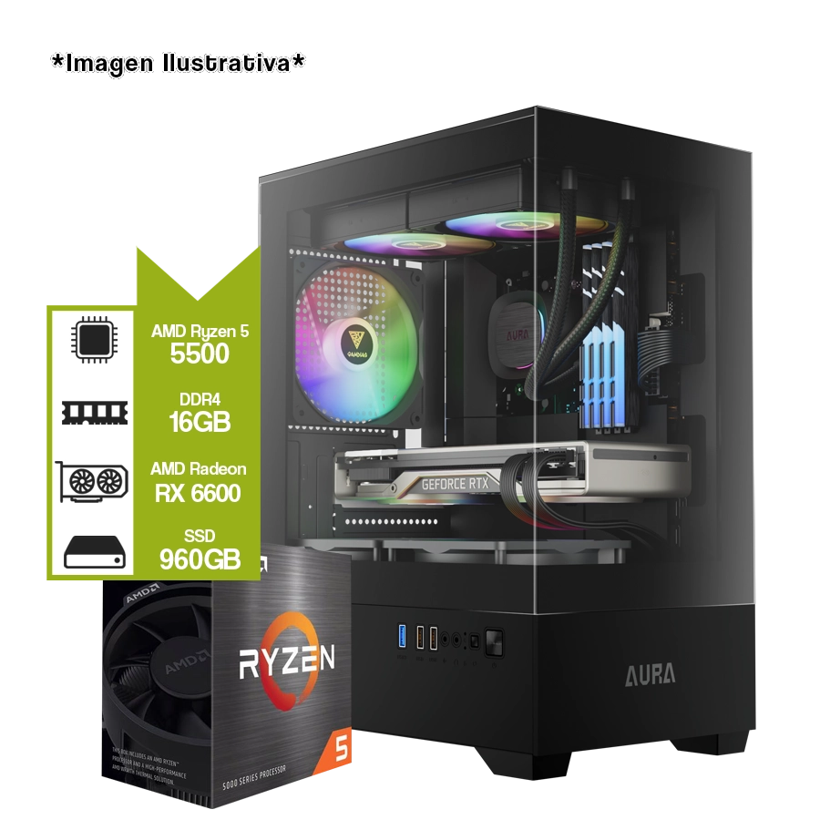 PC Armada Gamer AMD Ryzen 5 5500 + RX 6600 EAGLE + A520M + SSD 480GB + 16GB DDR4