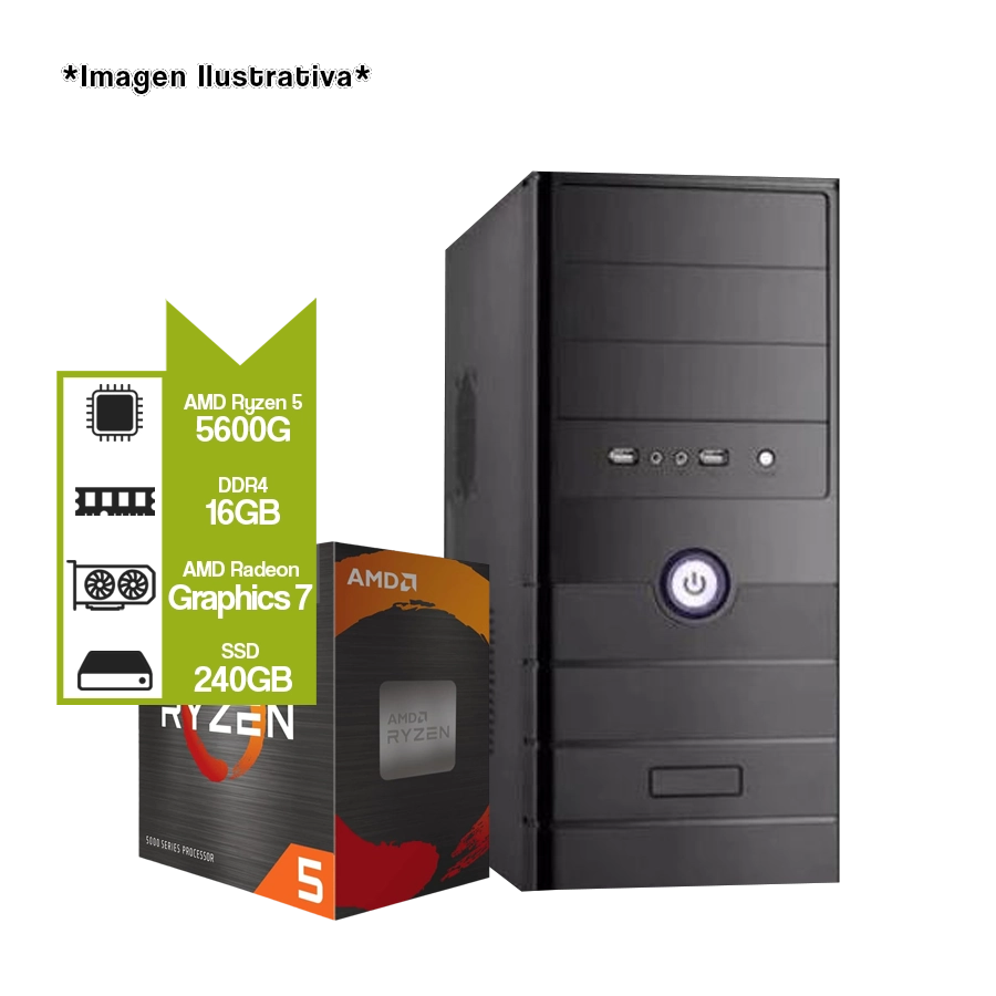 PC Armada Gamer AMD Ryzen 5 5600G + A520M + SSD 240GB + 16GB DDR4
