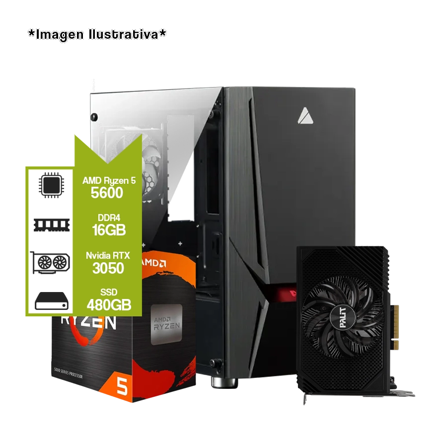 PC Armada Gamer AMD Ryzen 5 5600 + NVIDIA RTX 3050 + A520M + SSD 480GB + 16GB DDR4