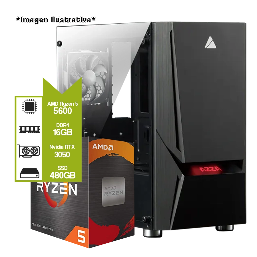 PC ARMADA GAMER AMD RYZEN 5 5600 + RTX 3050 + A520M + 16GB DDR4 + 480GB SSD