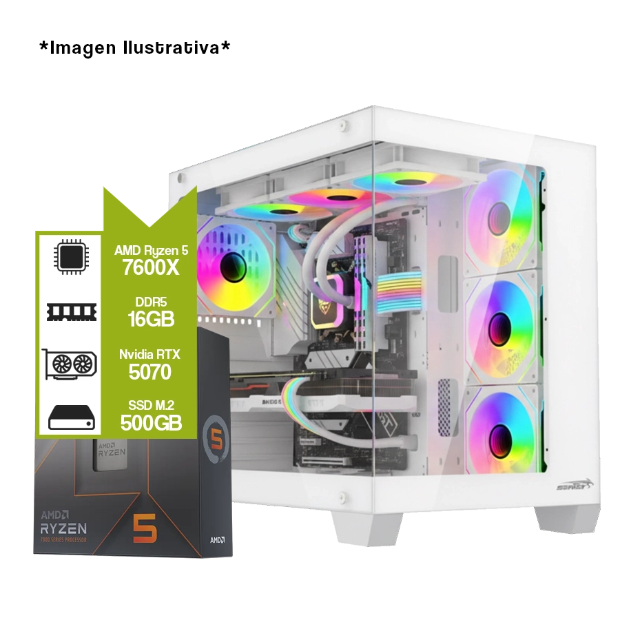PC ARMADA GAMER AMD RYZEN 5 7600X + B850M + 16GB + GEFORCE RTX 5070 + M.2 500GB