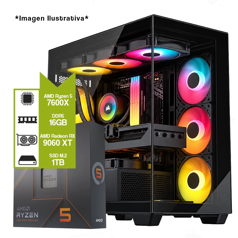 PC Armada Gamer AMD Ryzen 5 7600X + B850M WiFi + 16GB DDR5 + Radeon RX 9060 XT + M.2 1TB 