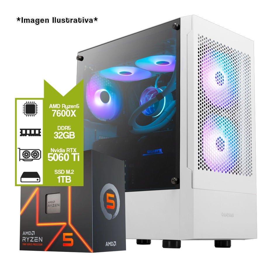 PC Armada Gamer AMD Ryzen 5 7600X + RTX 5060 TI + B650M WIFI + 32GB DDR5 + 1TB M.2