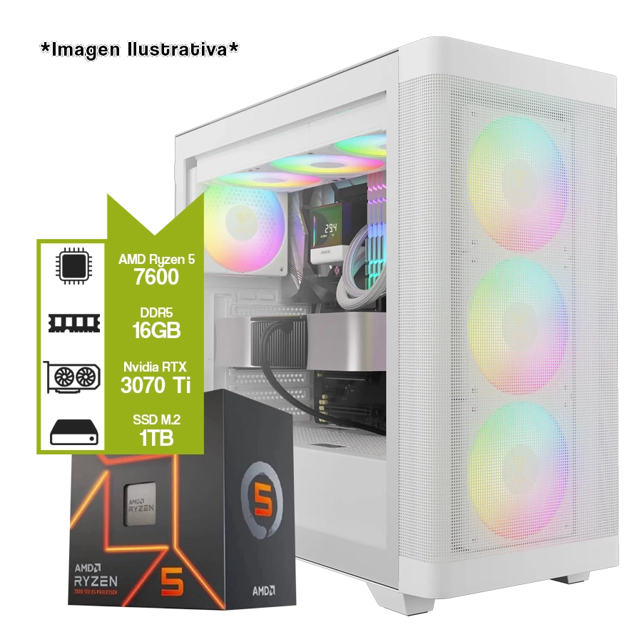 PC Armada Gamer AMD Ryzen 5 7600 + A620AM + 16GB DDR5 + M.2 1TB + NVIDIA RTX 3070 Ti 