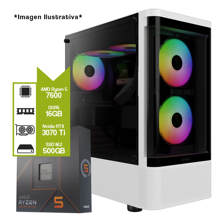 PC Armada Gamer AMD Ryzen 5 7600 + A620M + 16GB DDR5 + GeForce RTX 3070 Ti +  M.2 500GB 