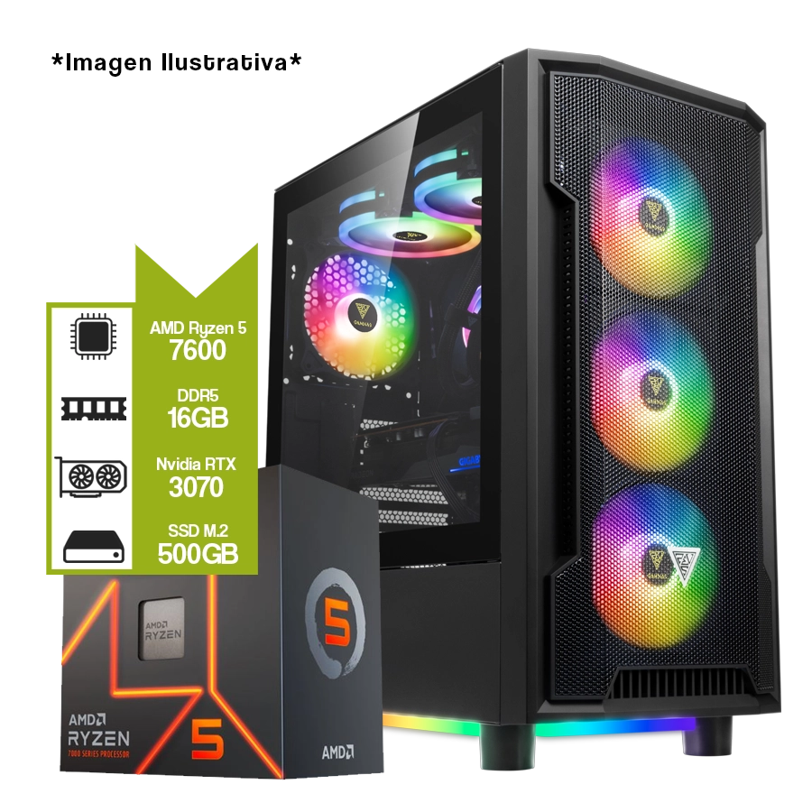 PC Armada Gamer AMD Ryzen 5 7600 + A620M + 16GB + GeForce RTX 3070 + M.2 500GB 