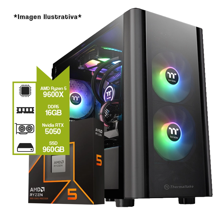 PC Armada Gamer AMD Ryzen 5 9600X + B650M + NVIDIA RTX 5050 + SSD 960GB + 16GB DDR5
