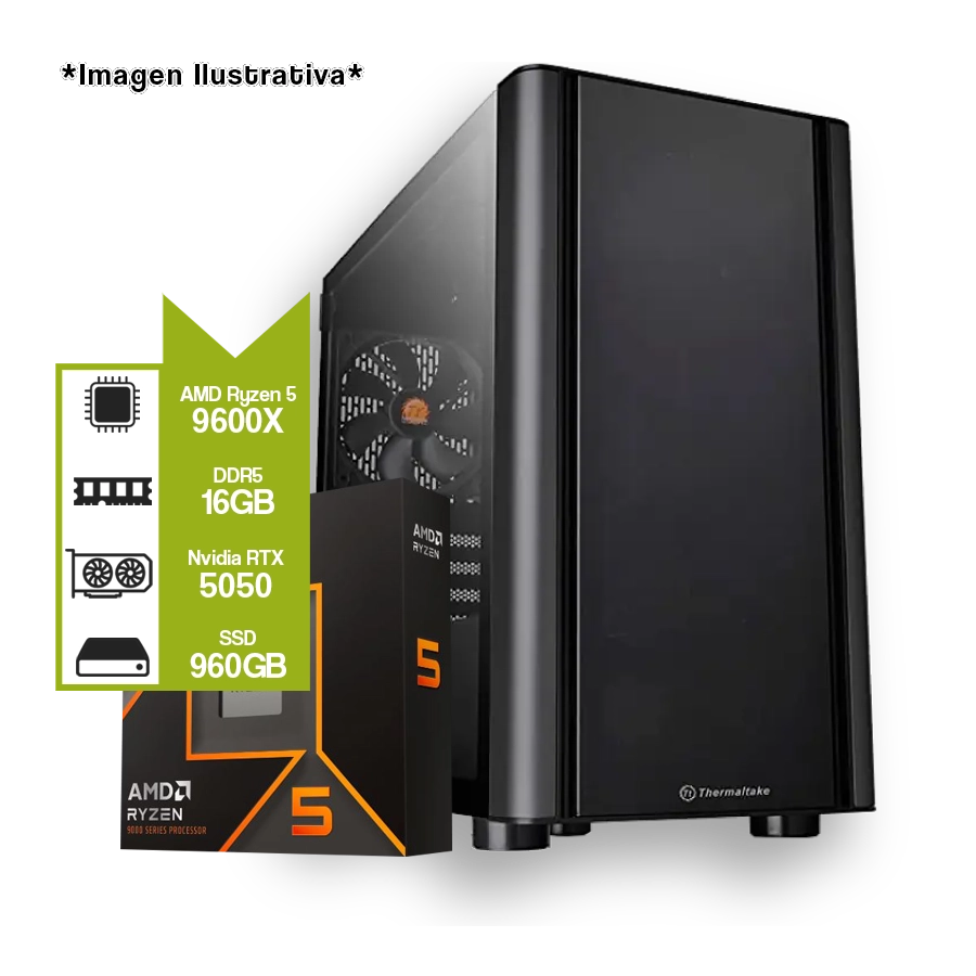 PC Armada Gamer AMD Ryzen 5 9600X + B650M + NVIDIA RTX 5050 + SSD 960GB + 16GB DDR5