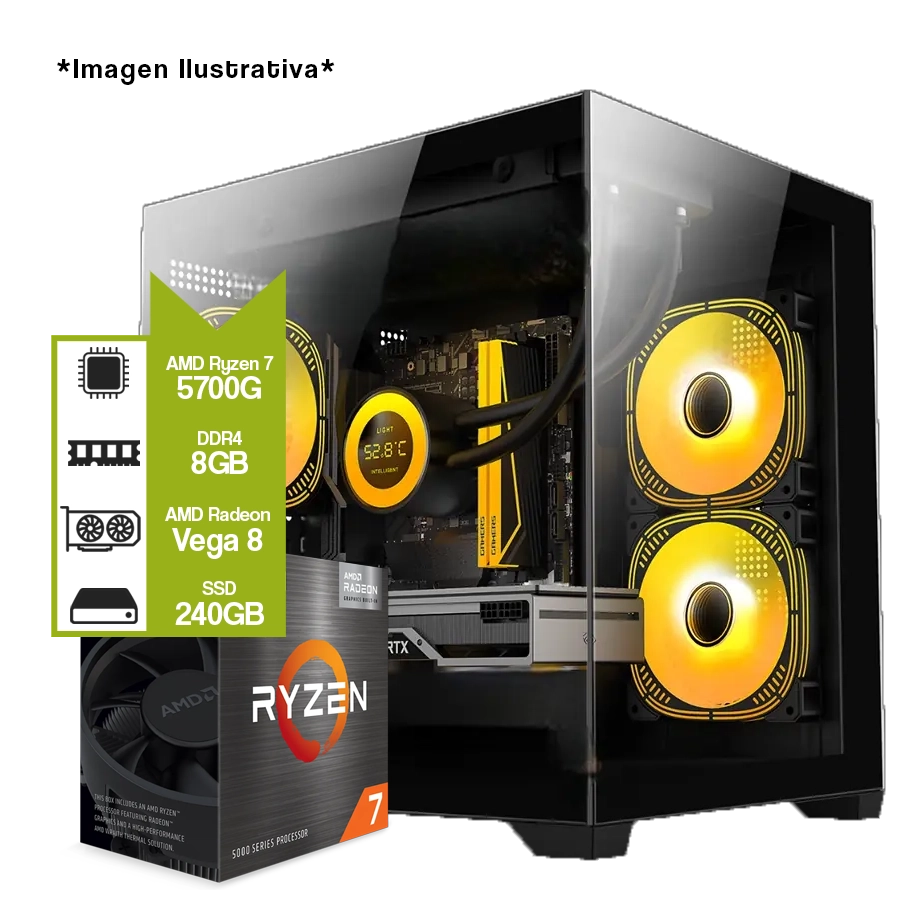 PC ARMADA GAMER AMD RYZEN 7 5700G + A520M + 8GB DDR4 + 240GB SSD + JT-X93
