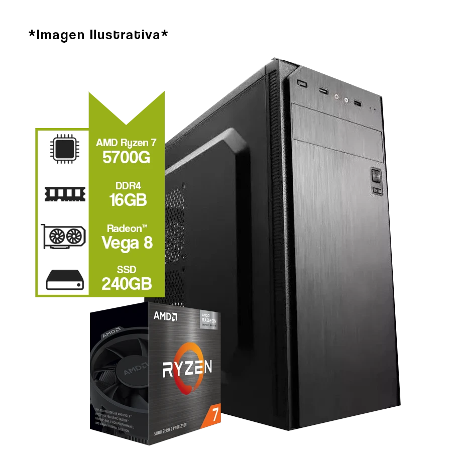PC Armada Gamer AMD Ryzen 7 5700G + A520M + SSD 240GB + 16GB DDR4