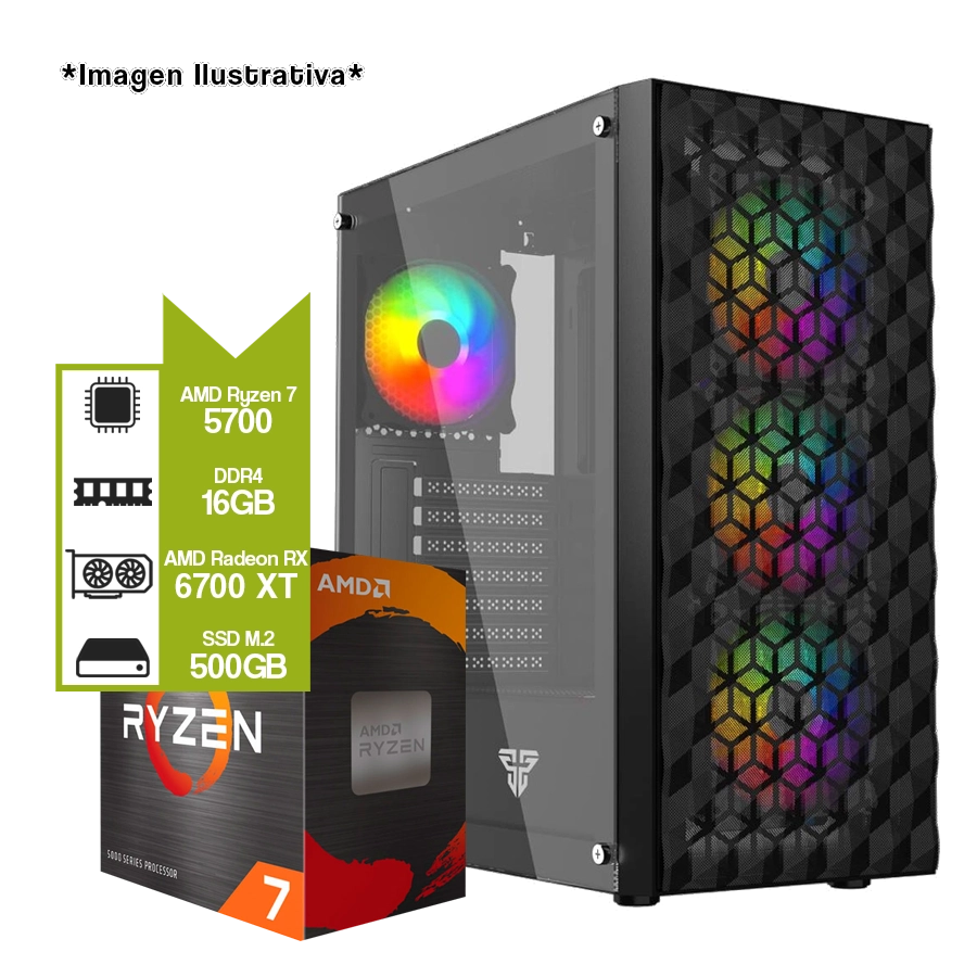 PC Armada Gamer AMD Ryzen 7 5700 + B550M + 16GB + RX 6700 XT 12GB  + M.2 500GB