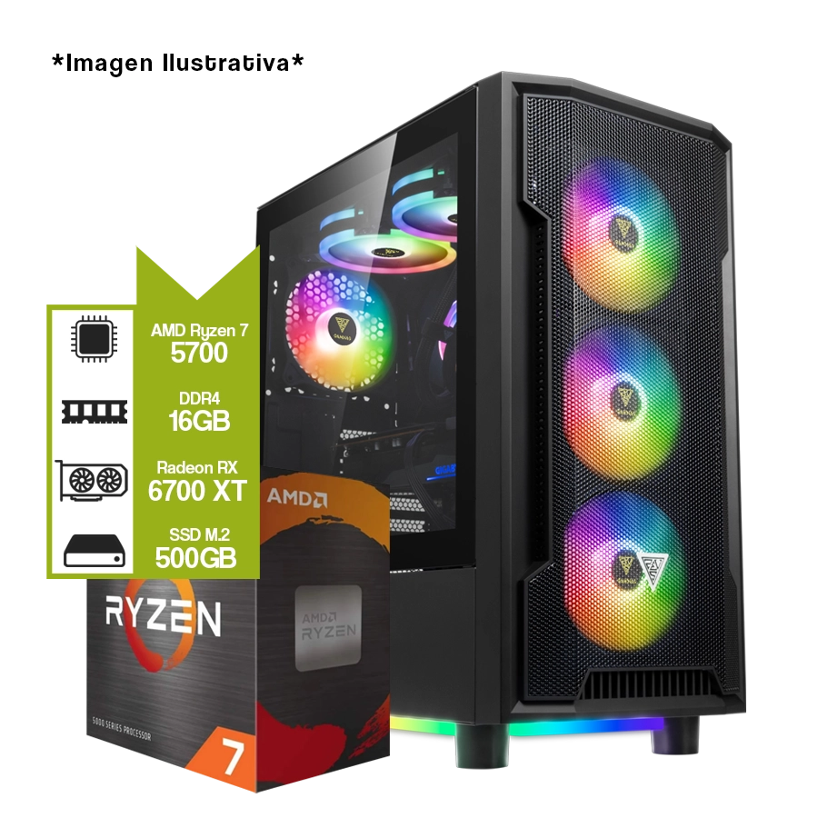 PC Armada Gamer AMD Ryzen 7 5700 + B550M + 16GB + RX 6700 XT 12GB  + M.2 500GB