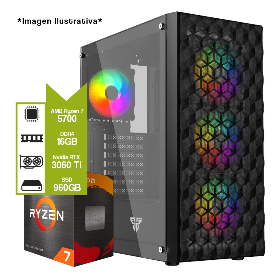 PC Armada Gamer AMD Ryzen 7 5700 + B550M + GeForce RTX 3060 TI + 16GB + SSD 960GB 