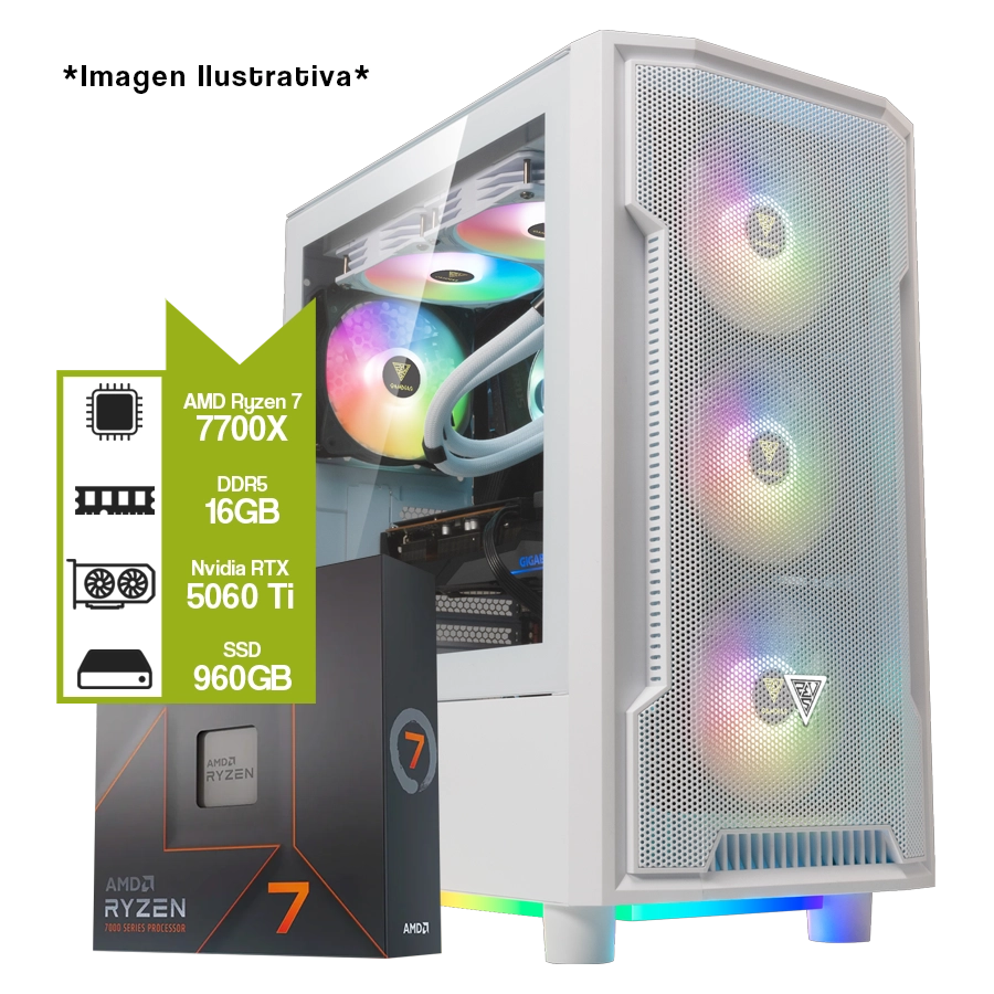 PC Armada Gamer AMD Ryzen 7 7700X + B650M + 16GB + GeForce RTX 5060 Ti + SSD 960GB 