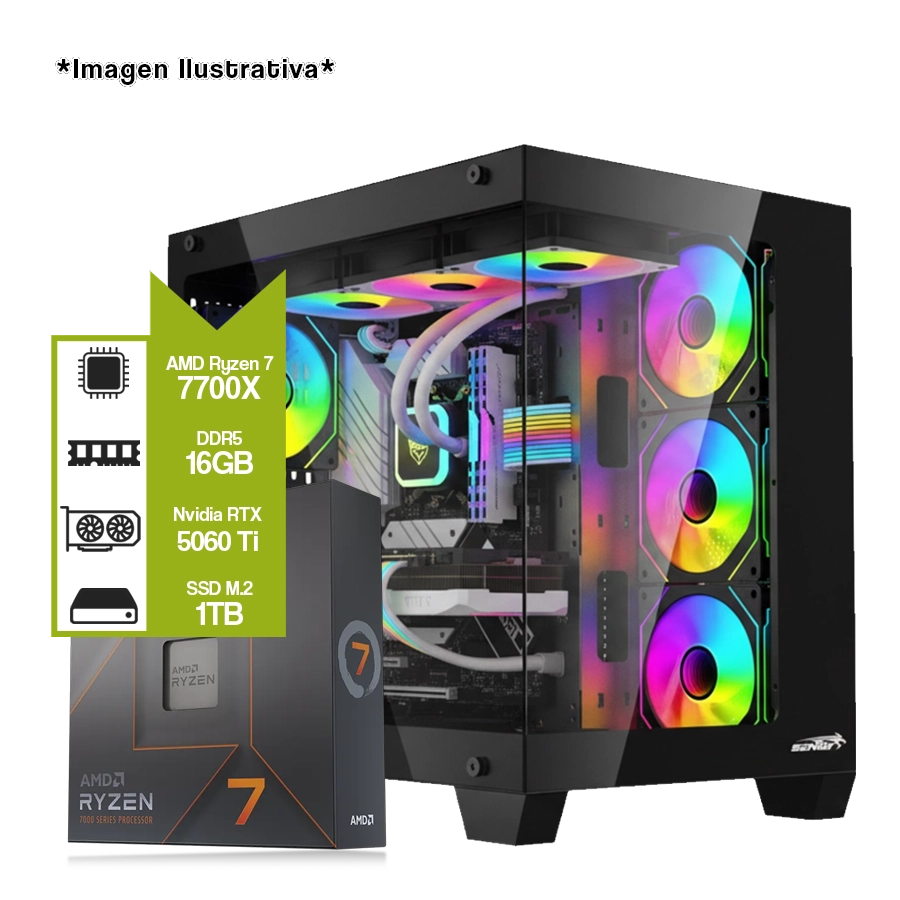 PC Armada Gamer AMD Ryzen 7 7700X + B650M WiFi + 16GB + GeForce RTX 5060 Ti + M.2 1TB 