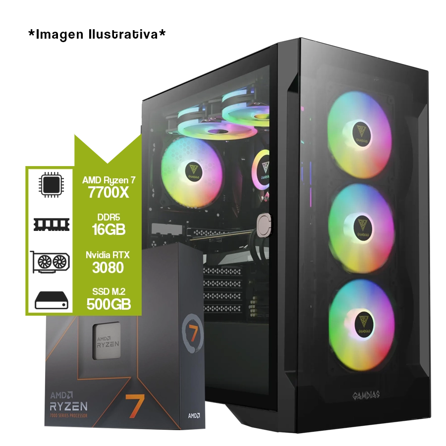 PC Armada Gamer AMD Ryzen 7 7700X + B840M + 32GB + GeForce RTX 3080 + M.2 500GB 