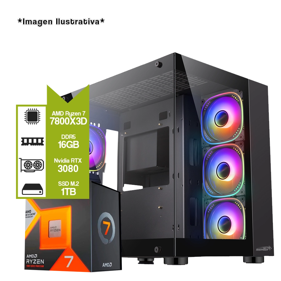 PC Armada Gamer AMD Ryzen 7 7800X3D + B650M WiFi + GeForce RTX 3080 + 16GB DDR5 + M.2 1TB 
