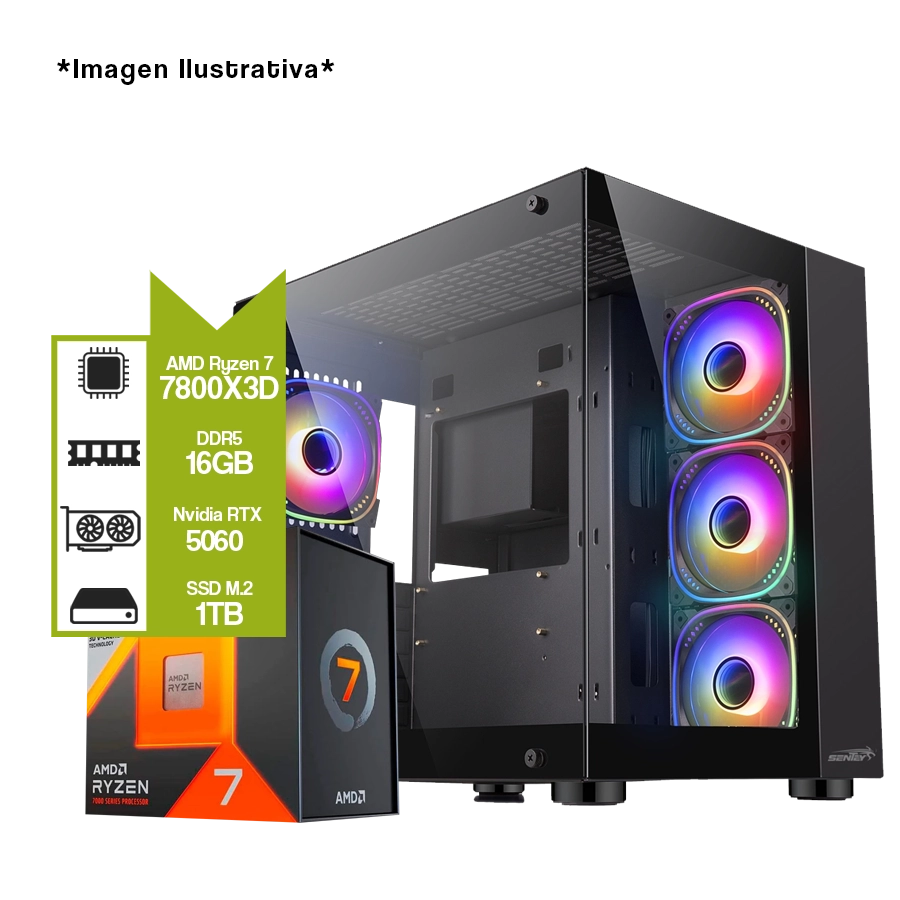 PC Armada Gamer AMD Ryzen 7 7800X3D + B650M WiFi + GeForce RTX 5060 + 16GB DDR5 + M.2 1TB