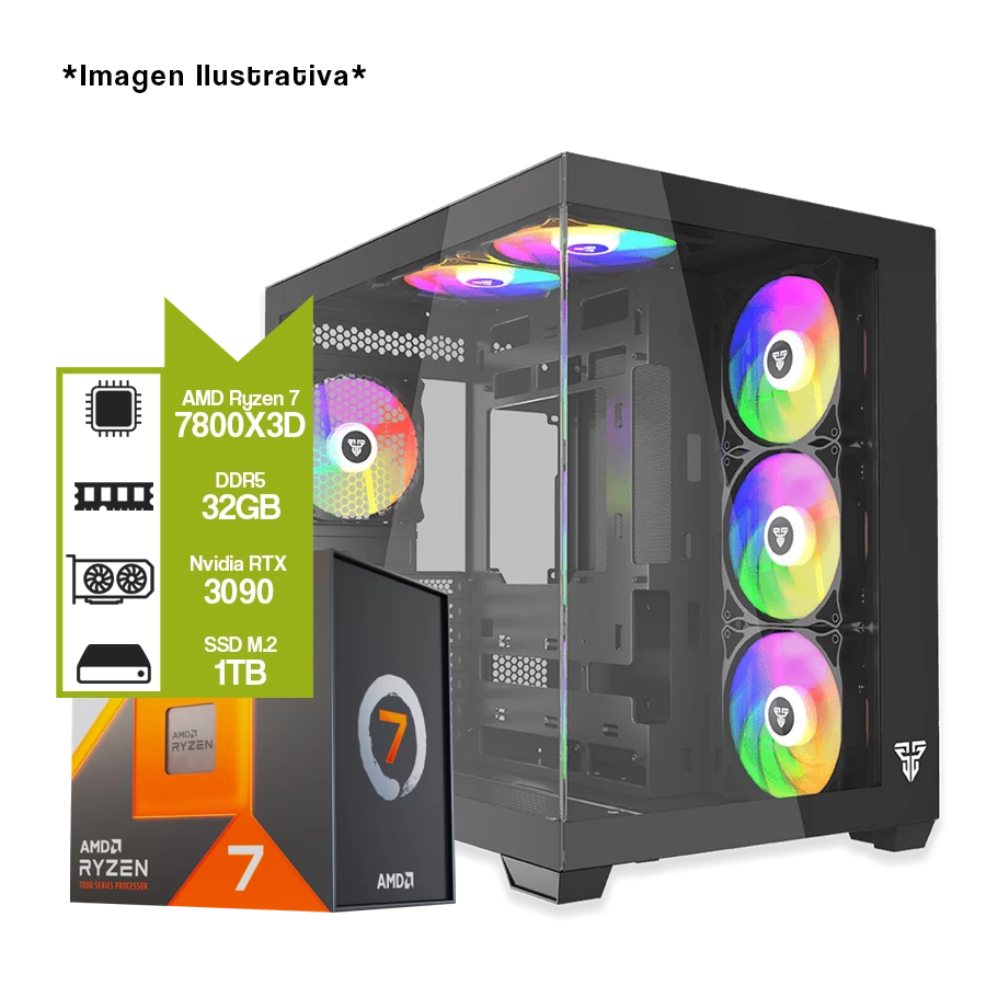 PC Armada Gamer AMD Ryzen 7 7800X3D + B850M + 32GB + GeForce RTX 3090 24GB + M.2 1TB 