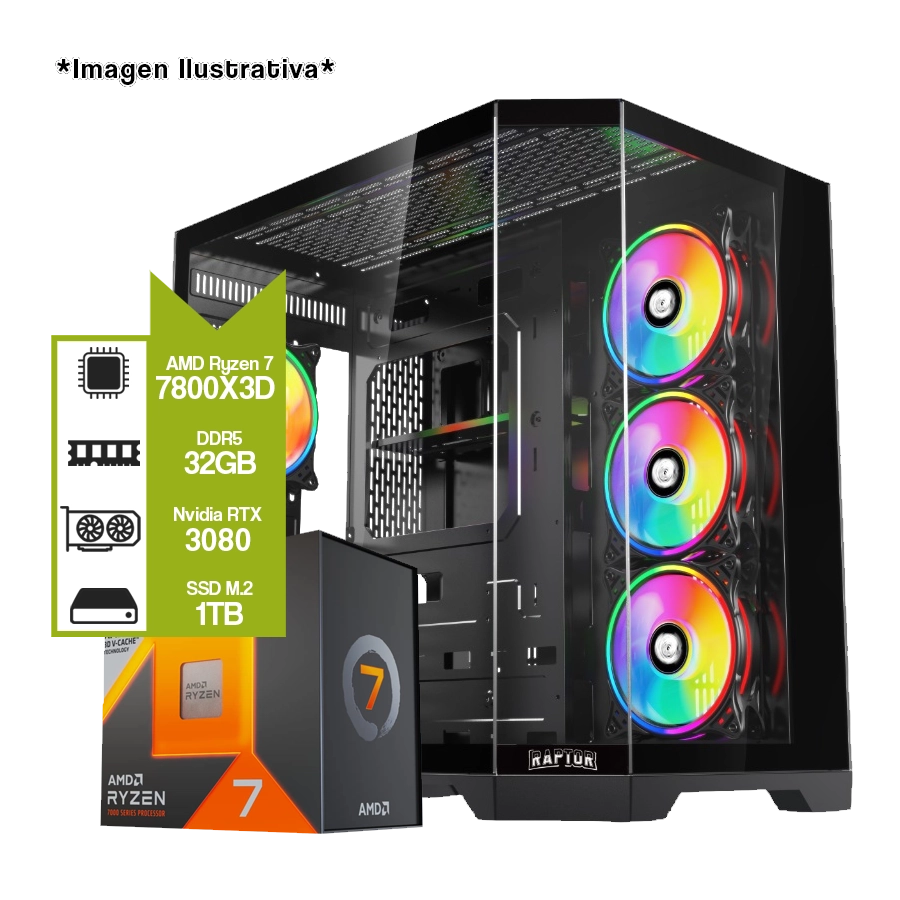 PC Armada Gamer AMD Ryzen 7 7800X3D + B850M + 32GB + NVIDIA RTX 3080 + M.2 1TB 
