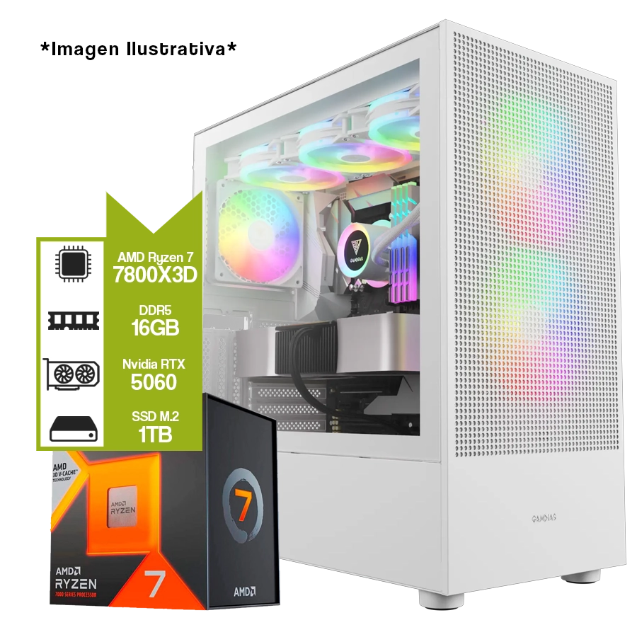 PC Armada Gamer AMD Ryzen 7 7800X3D + B850M + GeForce RTX 5060 + 16GB DDR5 + M.2 1TB