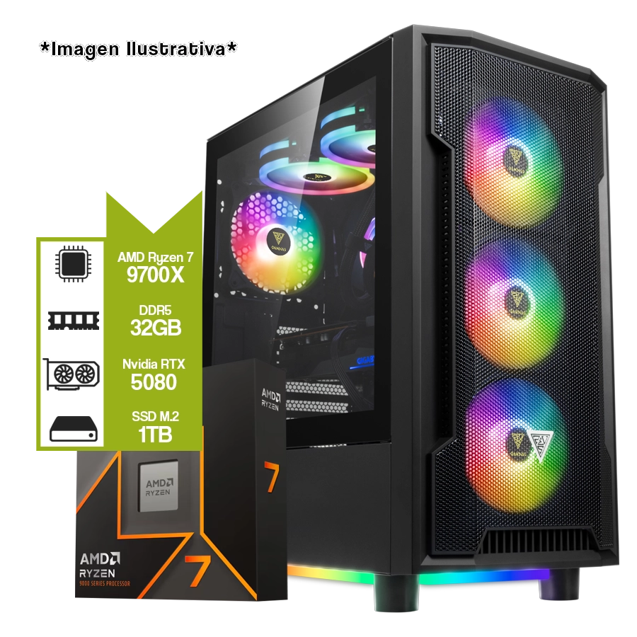 PC Armada Gamer AMD Ryzen 7 9700X + RTX 5080 + B650M AYW WIFI + M.2 1TB + 32GB DDR5 
