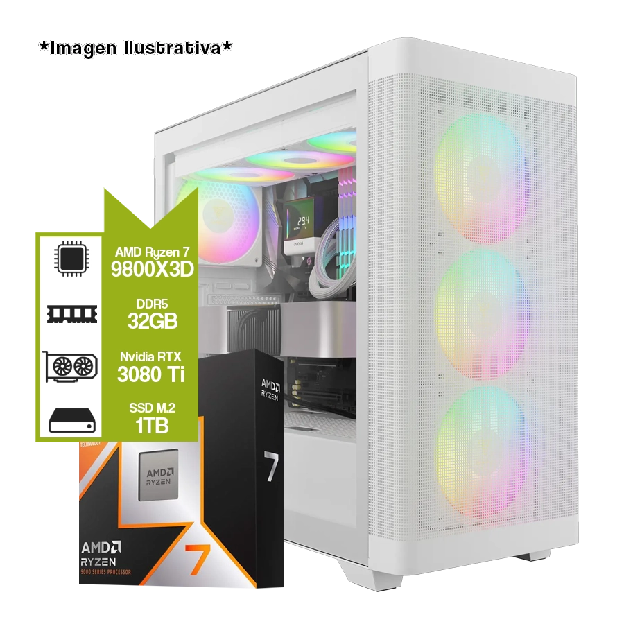 PC Armada Gamer AMD Ryzen 7 9800X3D + B650M + 32GB + NVIDIA RTX 3080 Ti 12GB + M2 1TB